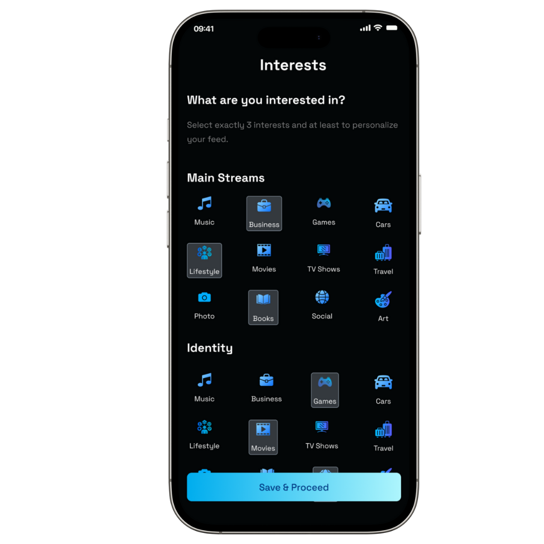 Interest selection showcase